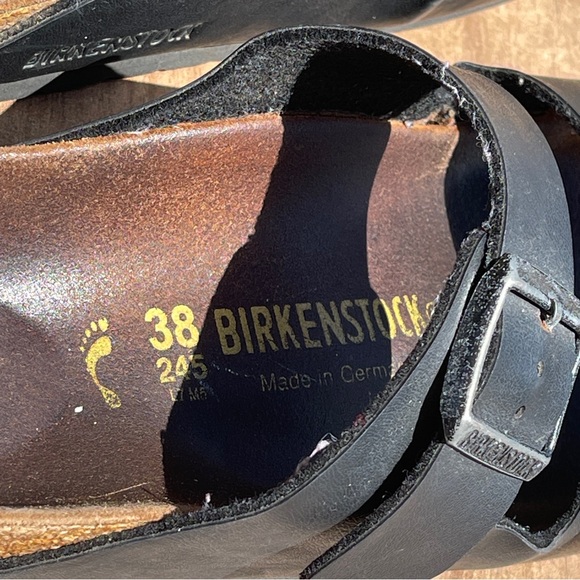 Birkenstock Arizona Unisex Sandals 38 (M5) (W7) Black Double Buckle Cork Heel - Picture 3 of 5